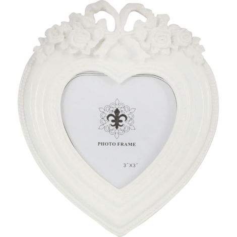Cornice portafoto bianca a forma di cuore con decorazione in rilievo, 13,5x11,5 cm. (1/3)