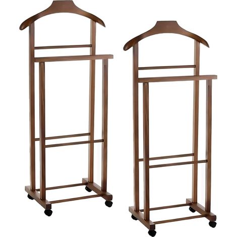 2 Servo Muto da Camera in Legno di Faggio - Ideali per Organizzare Giacche, Pantaloni e Camicie (43x33x105 cm) - Colore Noce