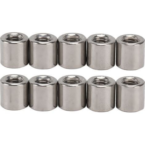 50 écrous de raccordement cylindriques en acier inoxydable 304, filetage femelle M6, écrous de connexion ronds (1/5)
