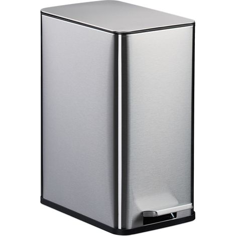 Poubelle de salle de bain moderne design 38 x 18,5 x 28 cm avec couvercle silencieux en acier inoxydable gris (1/2)