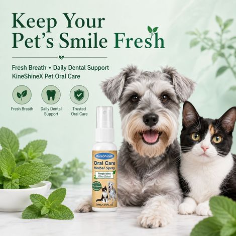 KineShineX Pet Oral Care Spray - Fresh Mint Breath Cleansing Spray, Suitable for Cats and Dogs, Daily Use (1/4)