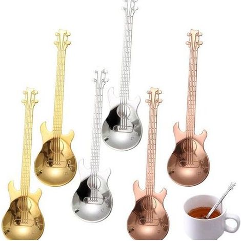 Service à dessert 6 pièces, thé, café, guitares, petit intérieur, pour thé, lait, café, dessert, boisson, milkshake (argent, (1/5)