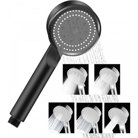 Pommeau de douche monotube noir de 1,5 m, pommeau de douche, pommeau de douche anticalcaire à économie d'eau (1/5)