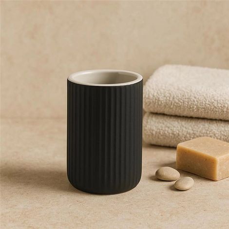 Exagonshop Bicchiere portaspazzolini da appoggio in ceramica nero