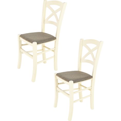 Tommychairs - Set 2 sedie modello Cross per cucina bar e sala da pranzo, robusta struttura in legno di faggio verniciata anilina bianca e seduta rivestita in tessuto colore capriolo (1/5)