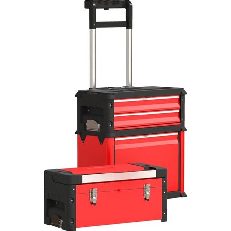 Carrello portautensili vuoto con 3 moduli impilabili in acciaio e plastica rossa MODENUIT (1/5)