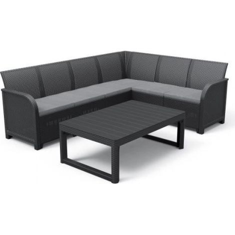 Salon de jardin avec table basse 2 en 1 - en résine - Allibert by KETER - 6 personnes - SanRemo - Gris graphite (1/5)