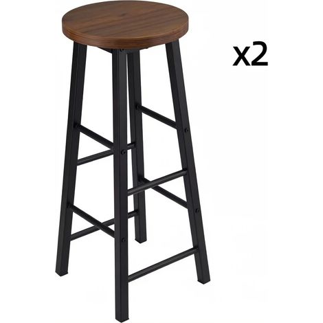 Barhocker 2er-Set 71 cm mit MDF-Sitz und Metallgestell, braun/schwarz, mit Fußstütze, MODENUIT (1/5)
