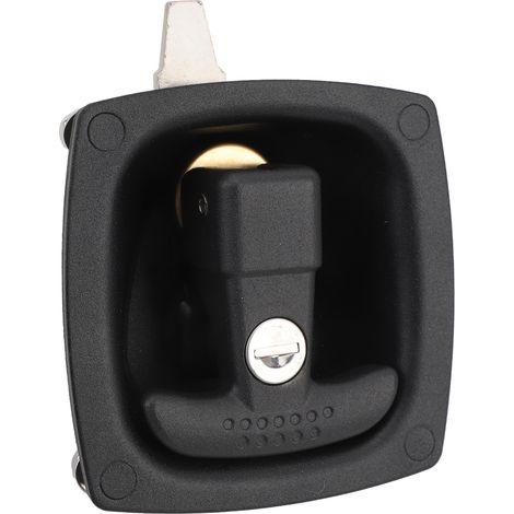 Cerradura con mango en T de aleación de zinc negro, mango plegable en forma de T con cerradura para caja de herramientas, con dos llaves, para autocaravana o caravana. (1/5)