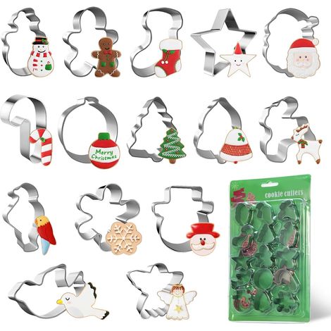 15 x Christmas Cookie Cutters, Sugarcraft Pastry Cutters, Stainless Steel for Cake Decorating Fondant Biscuit (1/5)