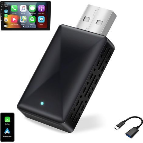 Adaptateur CarPlay sans Fil, 2 en 1 Cle USB Carplay sans Fil pour iOS 10+/Android, Plug & Play, Connexion Stable sans Délai, pour Voitures équipées de Carplay Filaire (1/5)