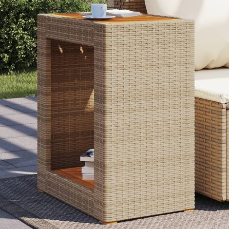 Mesa auxiliar jardín tapa madera ratán PE beige 60x40x75 cm vidaXL (1/5)
