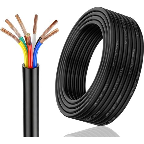 Cable Remorque 7 fils, 5M, 7 x 0,5 mm², Rond Câble 7 Fils électrique de Remorque pour Le câblage des Feux arrière de remorque, Caravane Car Câble (1/5)