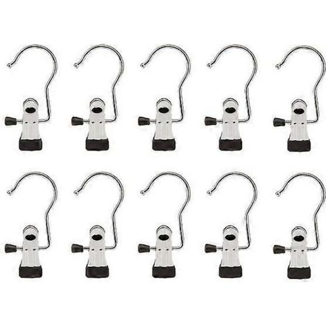 Lot De 10 Crochets Avec Pinces - Acier Inoxydable - Pour Linge Chaussures Et Objets - Argent (1/4)