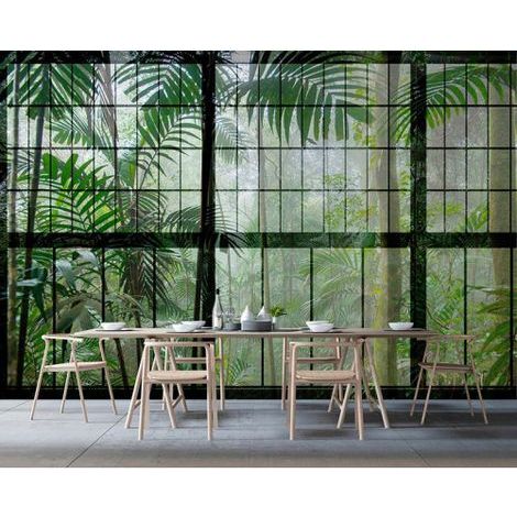 Papier peint panoramique Rainforest vert sapin 4m x 2.70m – Intissé écologique lavable – Résistant à la lumière et difficilement inflammable – Livingwalls - 4mlx2 (1/3)
