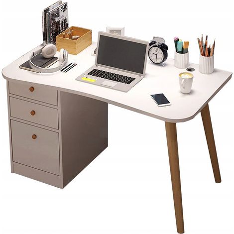 Computertisch für zu Hause oder Büro, weiße Schubladen, Tisch 100 cm, skandinavisch (1/5)