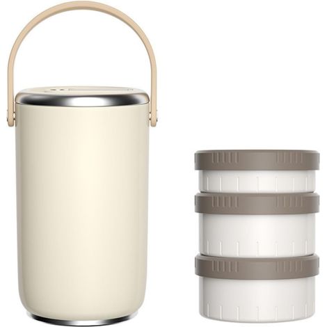 Recipiente térmico para alimentos (2600 ml), termo portátil de acero inoxidable con 3 compartimentos, fiambrera isotérmica para la oficina y picnics al aire libre (blanco)