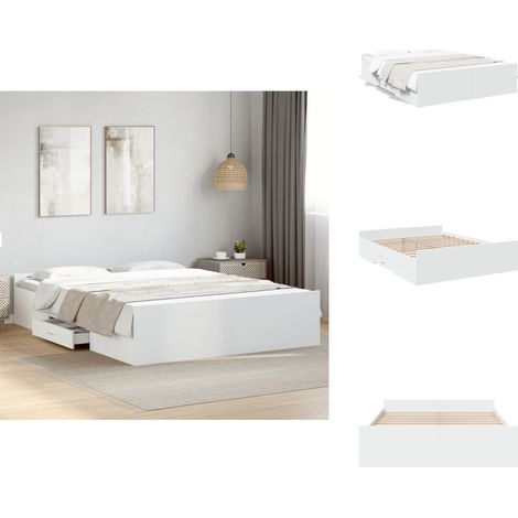 Cadre de lit avec tiroirs sans matelas blanc 160x200 cm - Cadre De Lit - Lit Double - Lit Avec Tiroirs - Meuble De Chambre - Literie (1/5)