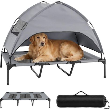 Lit surélevé pour chien 122,5 x 91 cm avec auvent amovible, couchage intérieur extérieur, respirant et portable (1/4)