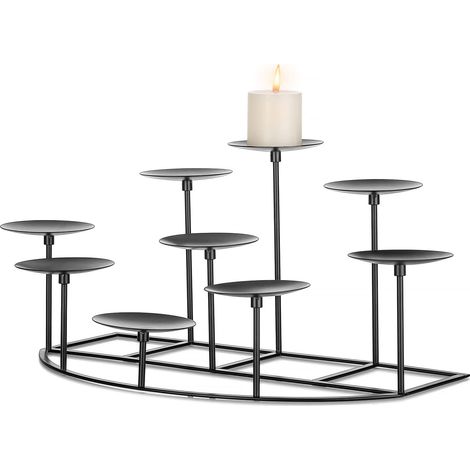 Bougeoir de cheminée 9 Chandeliers pour Bougies piliers Noir en Fer, Centre de Table, cheminée, décoration de Sol, décoration de Noël et de l'Avent (1/5)