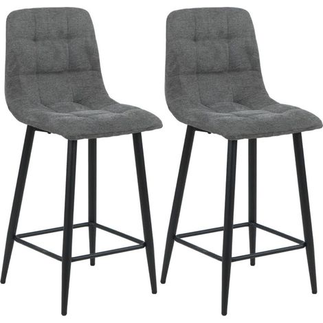 ERNEST - Lot de 2 Tabourets de bar Tissu Gris Pieds Métal Gris Anthracite