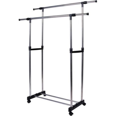 Portemanteau Double Télescopique Extensible Avec Roulettes Et Plateau 80x40x80/155cm (1/4)