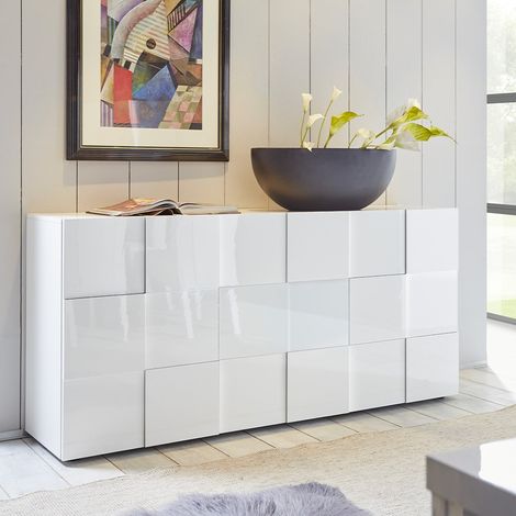 Buffet 3 Portes - Blanc Laque brillant - L181xP42xH84 cm - MILANO (1/5)
