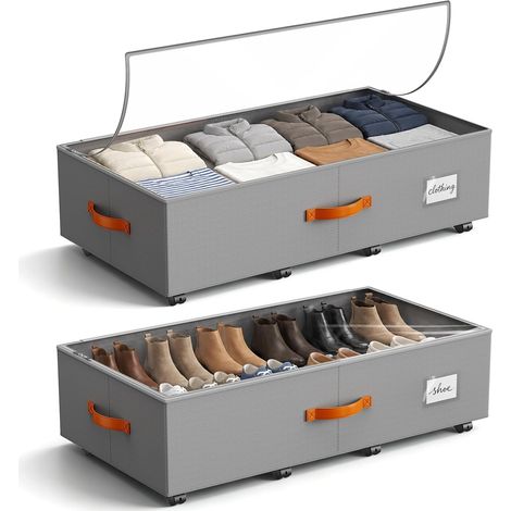 Lot de 2 Boîte de Rangement Sous Lit avec Roulette 65L 84×43×18cm (1/5)