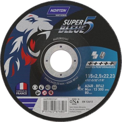 Norton – Disque à lamelles 125mm grain zirconium – Pour acier et inox – Vitesse de coupe élevée – Fabrication française