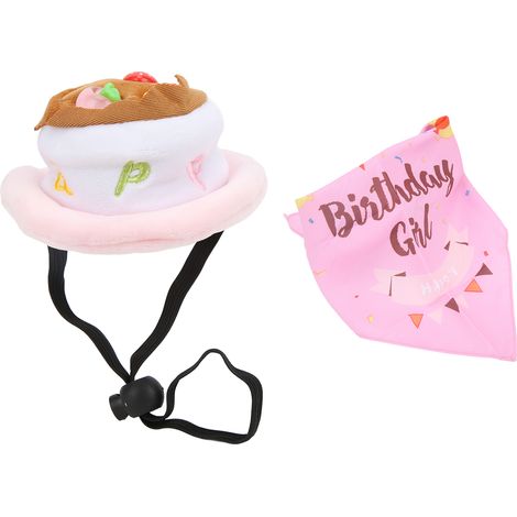 Costume d'anniversaire pour animaux de compagnie, chapeau, écharpe triangulaire et accessoires assortis (rose) (1/5)