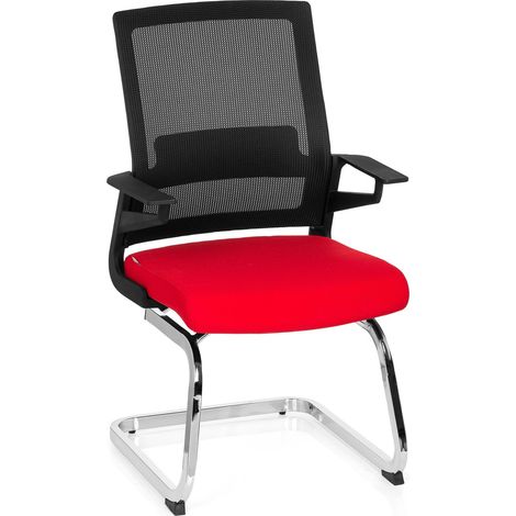 Chaise Bureau Cantilever Ergonomique avec Accoudoirs V Chaises de Réception pour Réunion, Conférence, Salle d’Attente, Tissu/Maille Respirante Rouge 732080 (1/5)