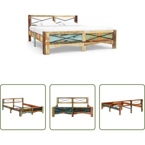 vidaXL Lit vintage - Cadre de lit bois de récupération massif 160x200 cm (1/5)