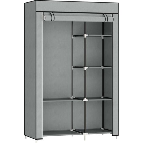 Fabric Wardrobe, Portable Wardrobe with 6 Shelves, 1 Hanging Rail, Foldable Closets, 103 x 43 x 162.5 cm, Light Grey (1/5)
