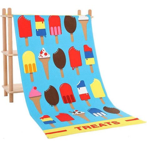 Serviette de plage 150x70cm - Microfibre - Séchage rapide - Motif de glaces multicolores - Convient pour les loisirs de plage en