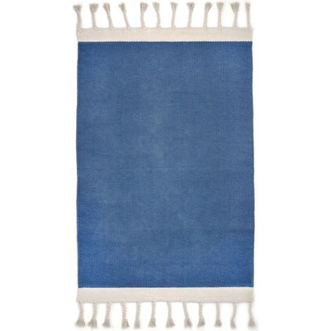Tapis Contemporain en Coton Recyclé Bleu LISBOA pour Chambre d'Enfant et Maison - PANGIVO (1/5)