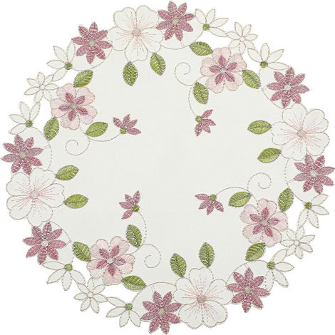 Lot de 2 napperons de table en dentelle vintage, sets de table ronds brodés de fleurs roses pour la décoration de mariage et de table (1/5)