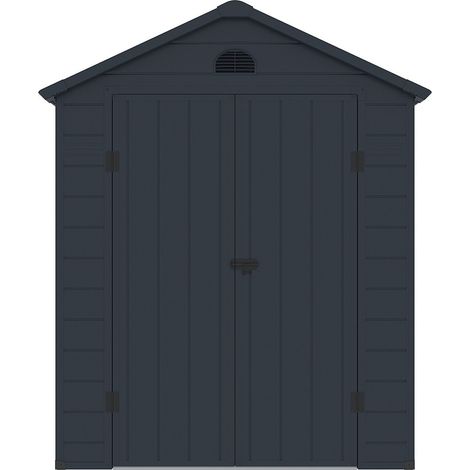 Vente-Unique – Abri de jardin résine 5,32 m² – Résistant aux intempéries – 2 portes doubles – Dimensions 176x268x180 cm – Kit d'ancrage inclus (1/4)