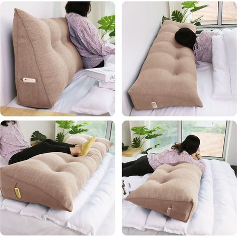VERCART Großes Bettruhe Keilkissen, Lang Lesekissen, Dekoratives Kopfteilkissen, Dreieckiges Rückenkissen, Loungekissen für Tagesbett oder Couch, Leinenmischung Rosa, 120cm