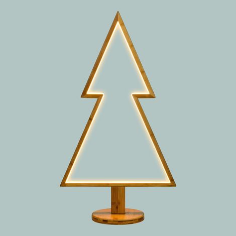 Abete triangolare luminoso con led bianco caldo e base in legno decorazione natalizia -Piccolo (1/4)