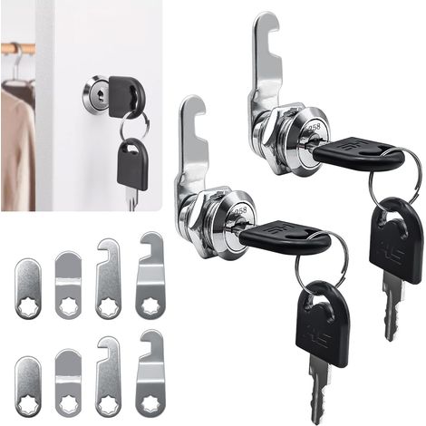 Lot de 2 serrures de boîte aux lettres de 16 mm avec 4 clés et 10 plaques de serrure, serrure à levier pour boîte aux lettres et portes d'armoire, serrure de meuble pour armoire, casier, boîte aux (1/5)