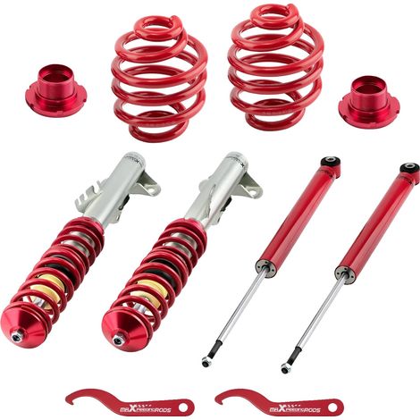 Ammortizzatori coilover, rigidità molla anteriore 8 kg/mm, rigidità molla posteriore 10 kg/mm, escursione di regolazione 35mm-75mm, lunghezza anteriore totale 445mm-585mm, compatibile con BMW (1/5)