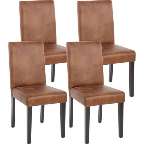 [JAMAIS UTILISÉ] Lot de 4 chaises de séjour Littau, simili-cuir, aspect daim marron, pieds foncés