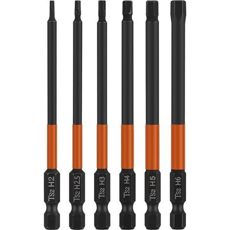Jeu de 6 embouts de tournevis magnétiques 1/4", tête hexagonale de 100 mm, tige hexagonale H2, H2.5, H3, H4, H5, H6, clé hexagonale (1/4)