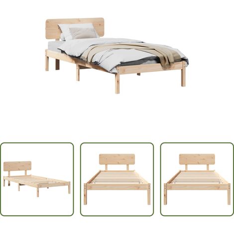 vidaXL Lit pin massif - Cadre de lit avec tête de lit Naturel 80 x 200 cm Pin massif (1/5)