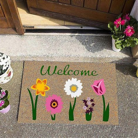 Paillasson fleuri de bienvenue en fibre de coco pour intérieur et extérieur (1/5)