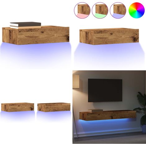 Vidaxl – Meuble TV avec éclairage LED – 2 pcs vieux bois – Dimensions 60x35x15,5 cm – Matériau bois d'ingénierie durable – Grand espace de rangement (1/5)