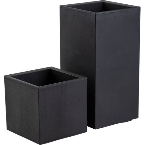 Set Betonique Pflanzgefäße auf Rädern, Recyclingpfosten, schwarz, 2 Stück.