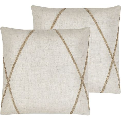 Set of 2 Decorative Cushions LICUALA 45 x 45 cm Beige Geometric Pattern (1/5)