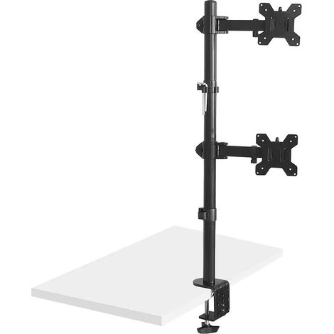 Maclean MC-967 Support d'écran de bureau vertical double VESA max 100x100, 13-27", 2x 9kg Revêtement en poudre Inclinable Rotatif Réglable (1/5)