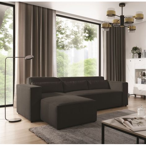 Ecksofa Schlafsofa WALDO Stoff Brooklyn Schwarz-Hell Ottomane Links (1/5)